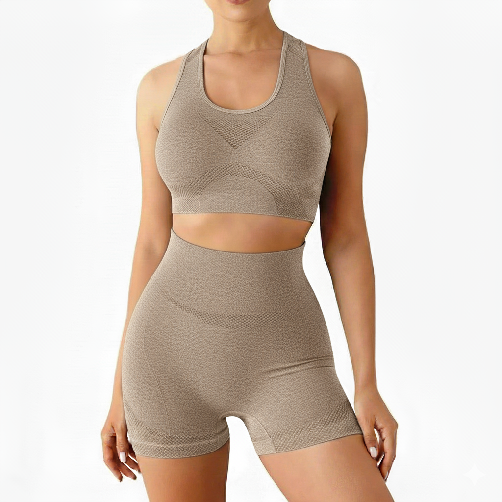 Move Sculpt Seamless Set Rosa MoveBemVida — detalhe do tecido seamless e cintura alta