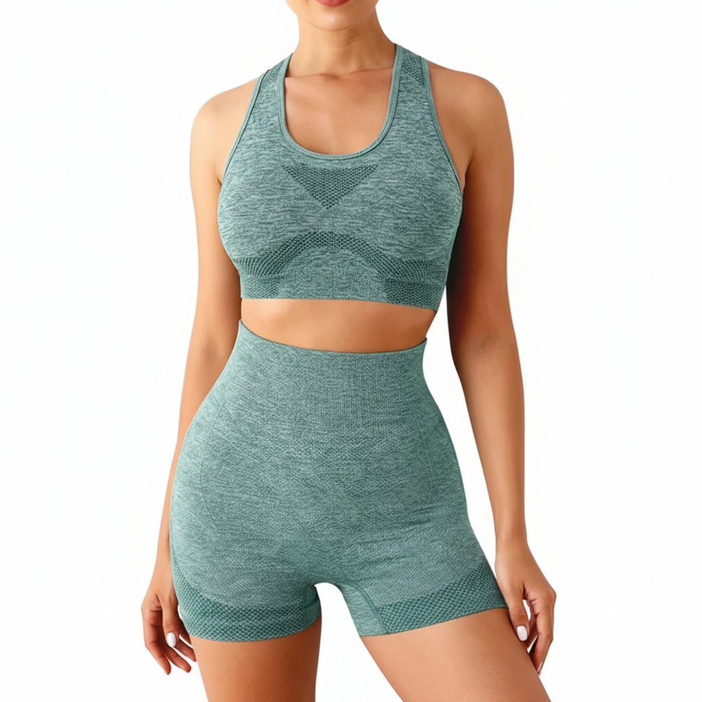 Move Sculpt Seamless Set Bege MoveBemVida — conjunto top e short premium