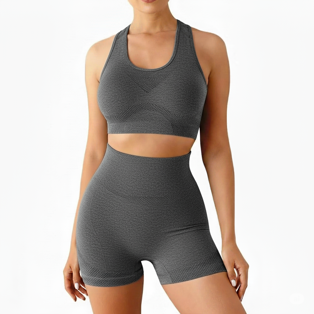 Move Sculpt Seamless Set Preto MoveBemVida — conjunto top e short minimalista