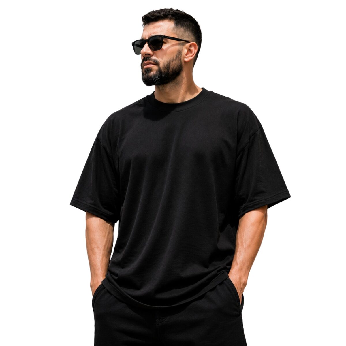 Camiseta Oversized Heavy Premium Preta 230g/m² MoveBemVida — vista frontal em algodão premium