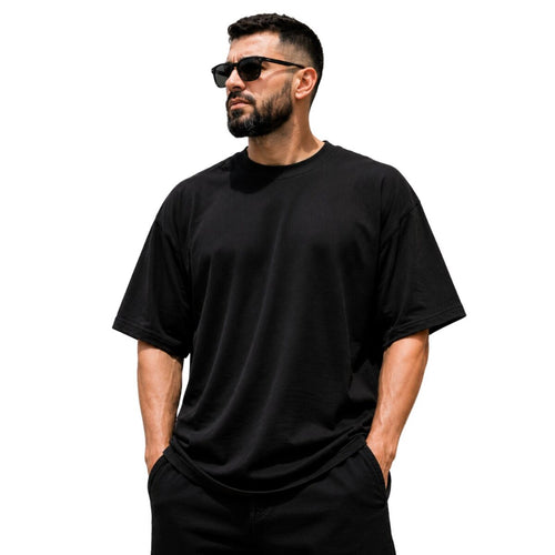 Camiseta Oversized Heavy Premium Preta 230g/m² MoveBemVida — vista frontal em algodão premium