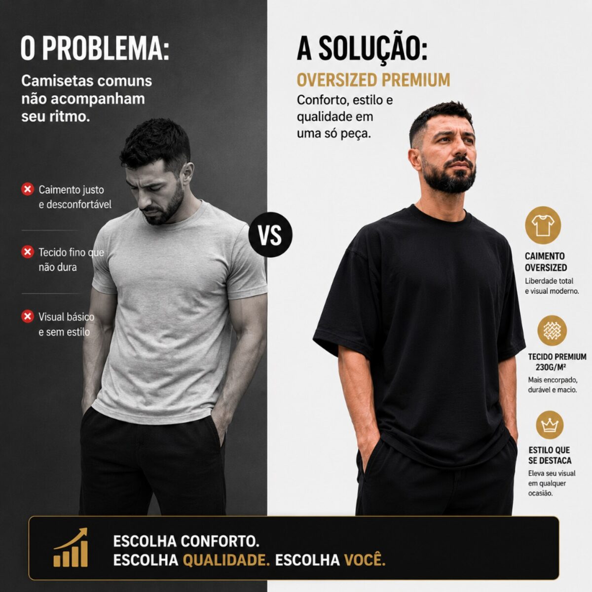 Camiseta Oversized Heavy Premium Preta MoveBemVida — modelagem oversized moderna