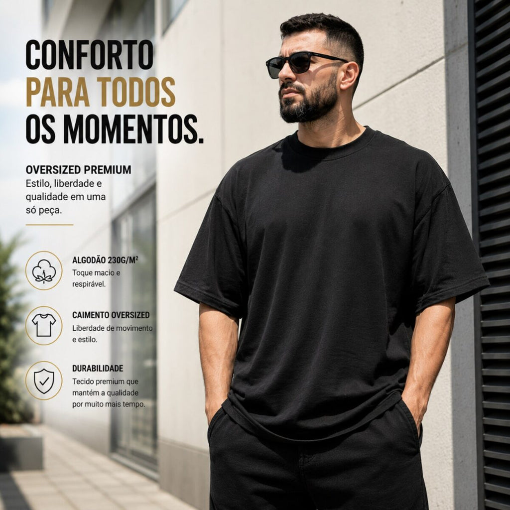 Camiseta Oversized Heavy Premium Preta 230g/m² MoveBemVida — peça confortável e versátil