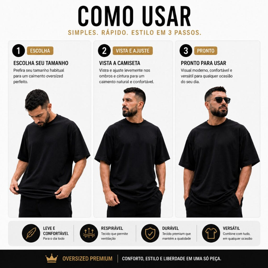 Camiseta Oversized Heavy Premium Preta MoveBemVida — visual wellness streetwear premium