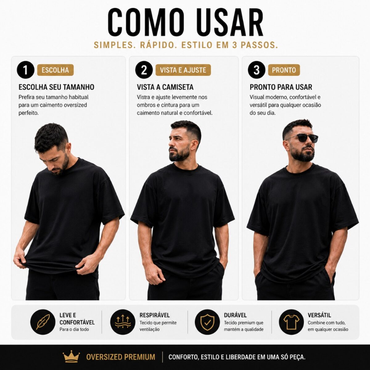 Camiseta Oversized Heavy Premium Preta MoveBemVida — visual wellness streetwear premium