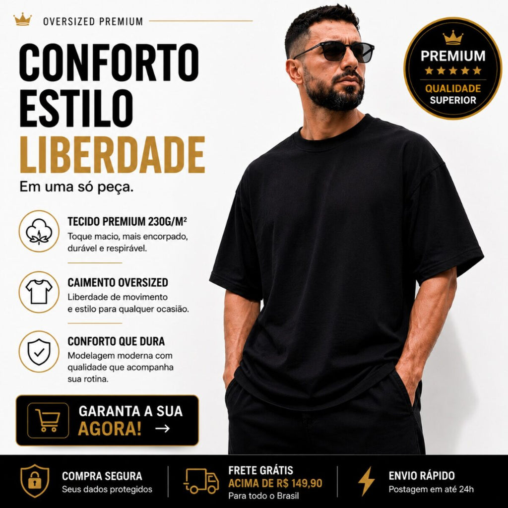 Camiseta Oversized Heavy Premium Preta MoveBemVida — composição sofisticada contemporânea