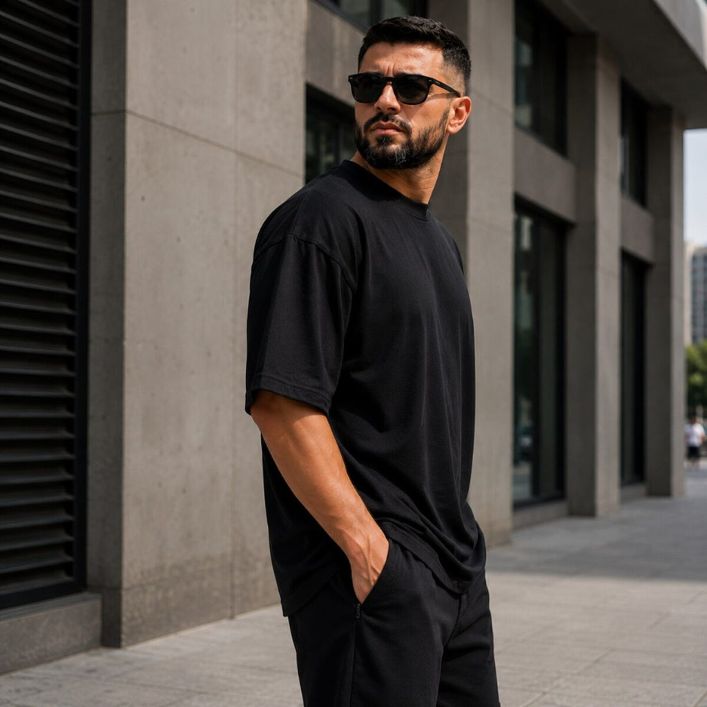 Camiseta Oversized Heavy Premium Preta MoveBemVida — caimento estruturado e visual minimalista