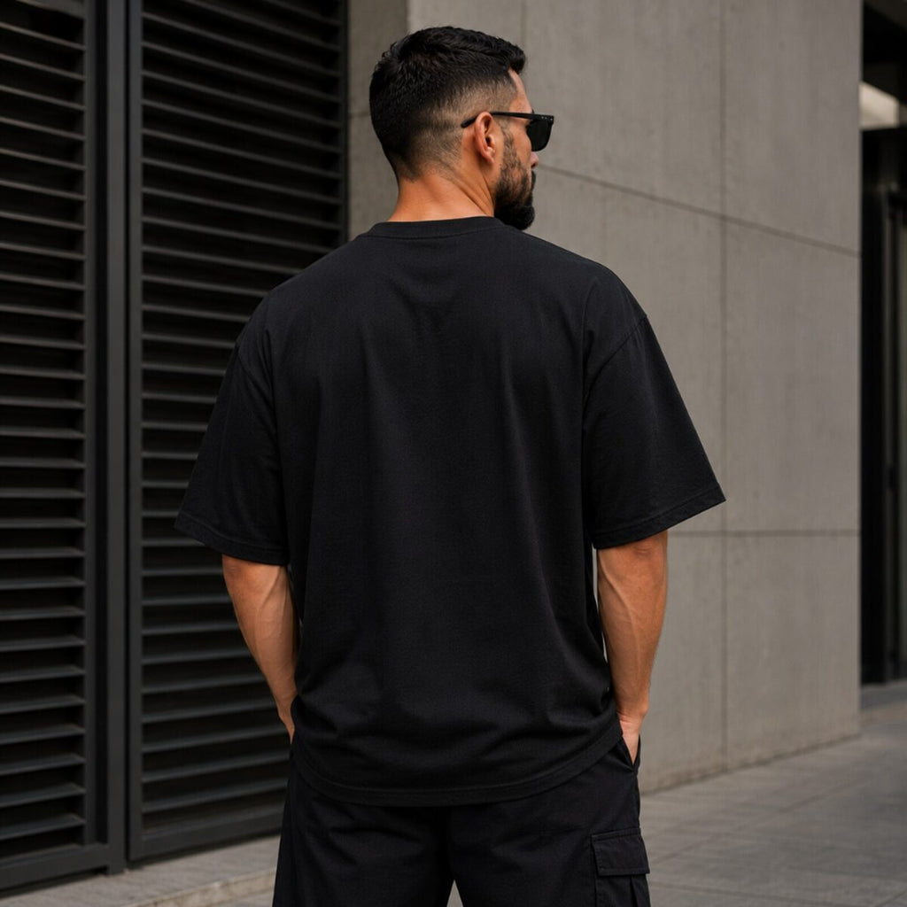 Camiseta Oversized Heavy Premium Preta MoveBemVida — composição wellness streetwear
