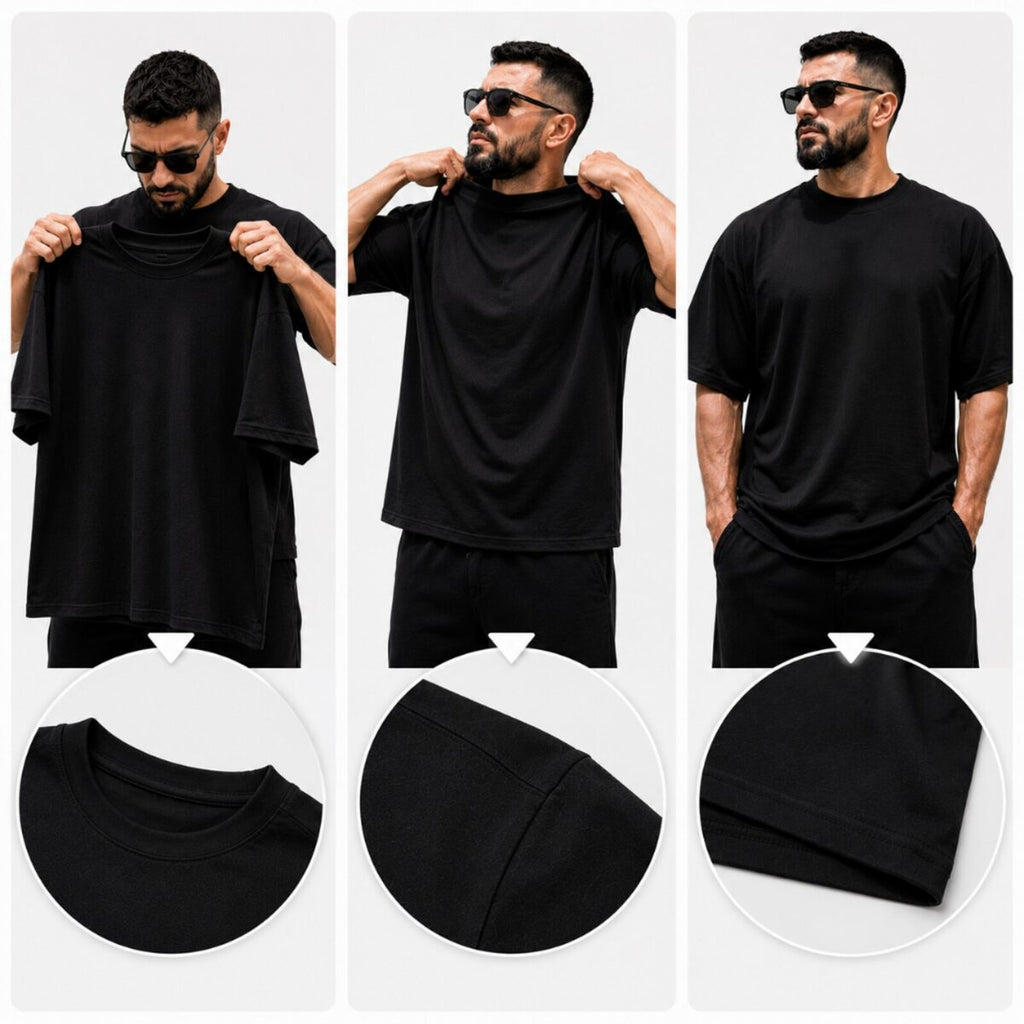 Camiseta Oversized Heavy Premium Preta MoveBemVida — estética luxury wellness streetwear